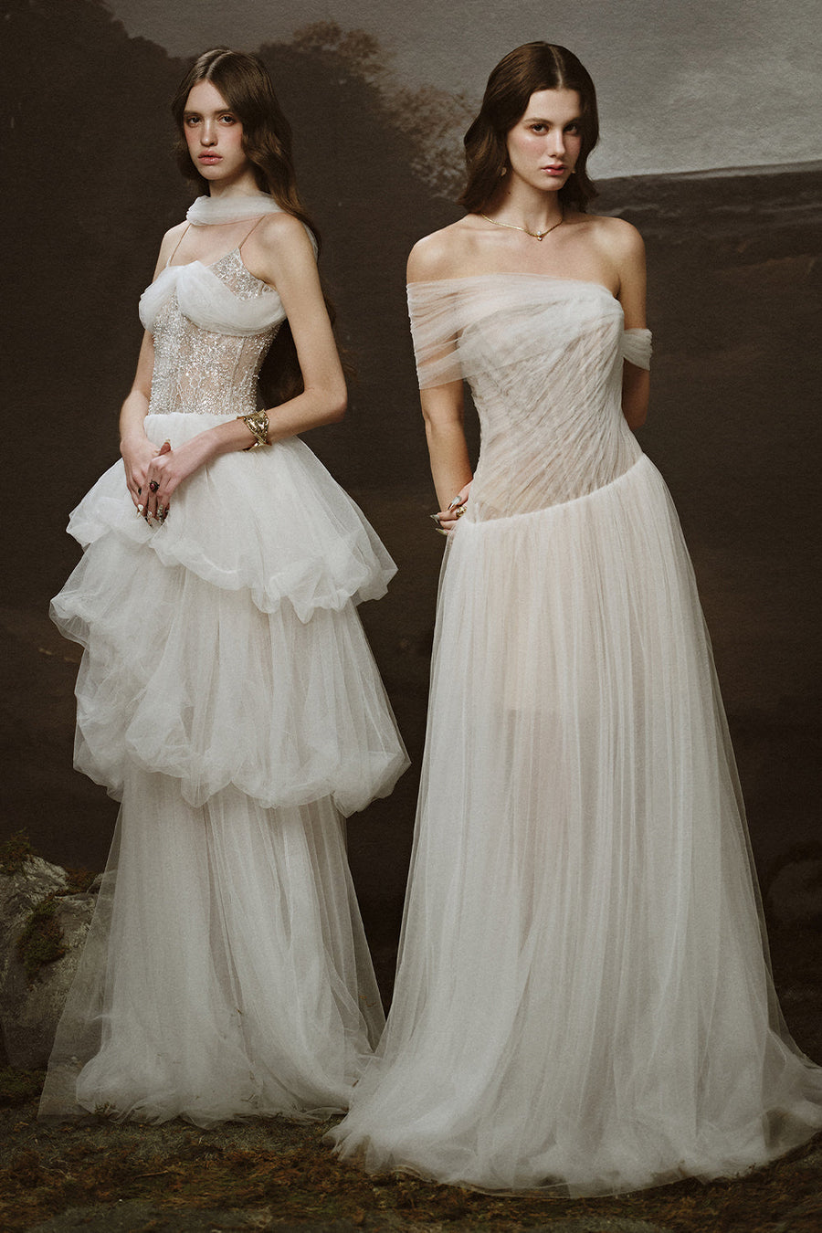 Seraphine A-line Asymmetric Shoulder Tulle Floor Length Dress Gown Dress LINH PHUNG