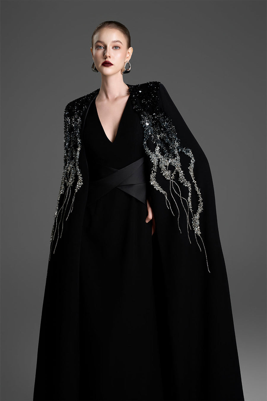 Ingrid Cape Sleeve Bead Maxi Dress 4