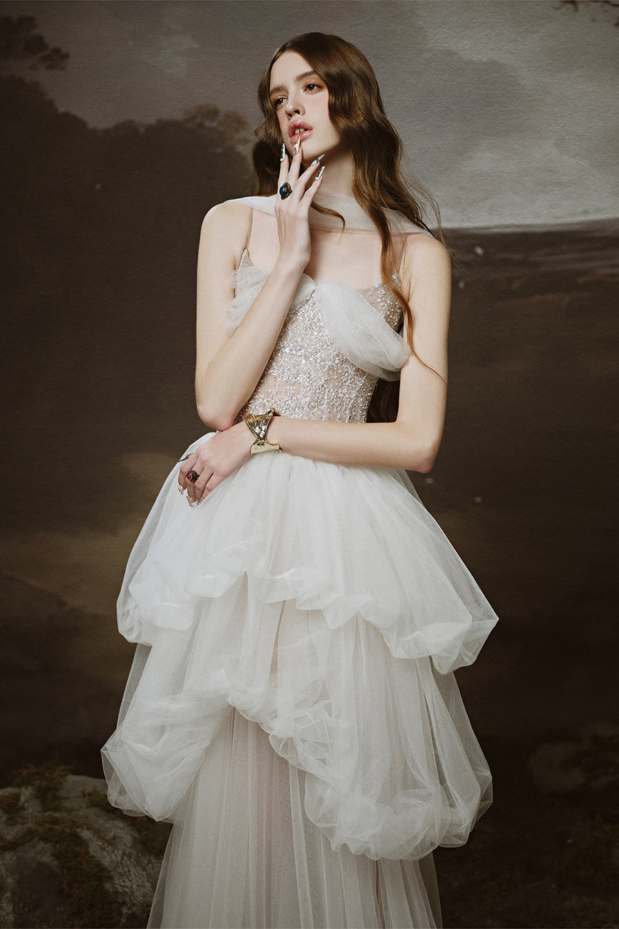 Nuvia Bubble Sleeveless Tulle Floor Length Dress Gown Dress LINH PHUNG