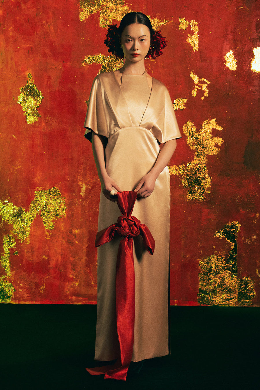 Nguyet Anh Flutter Sleeved Synthetic Silk Ao Dai 1