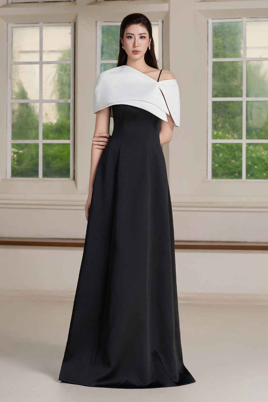 Via Asymmetric Neck Maxi Dress