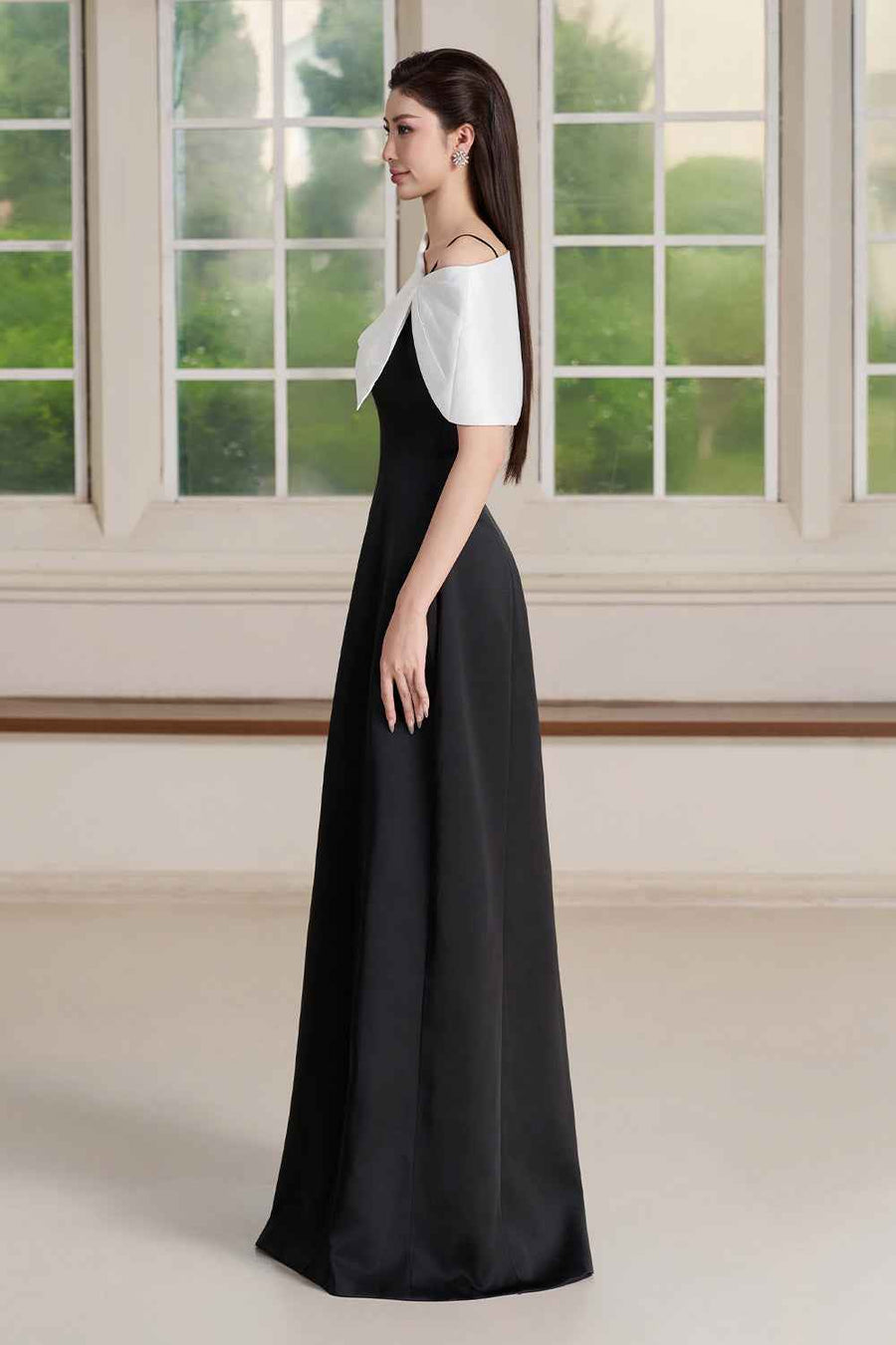 Via Asymmetric Neck Maxi Dress