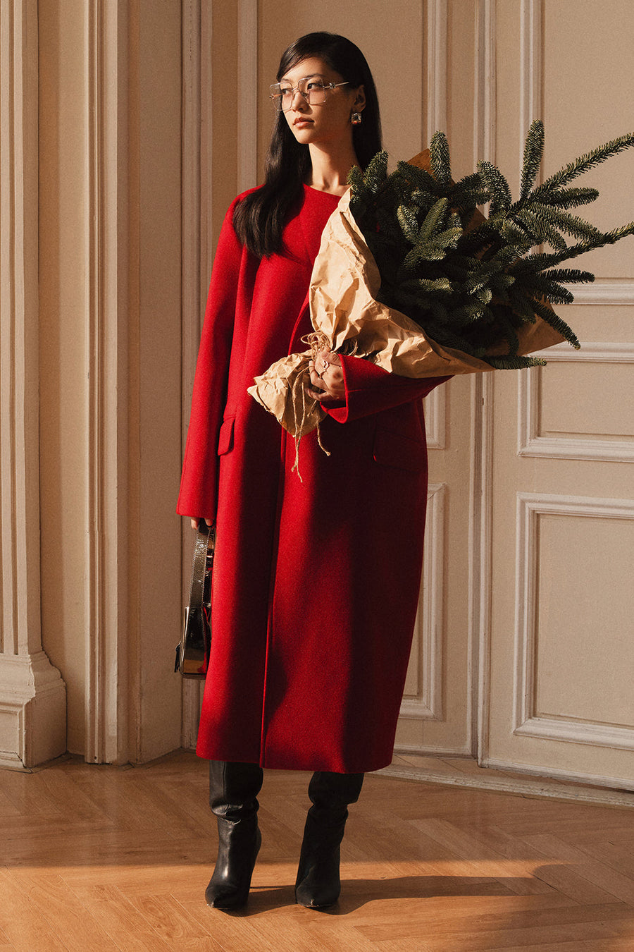 Evelyn Asymmetric Neck Wool Trench Coat 7