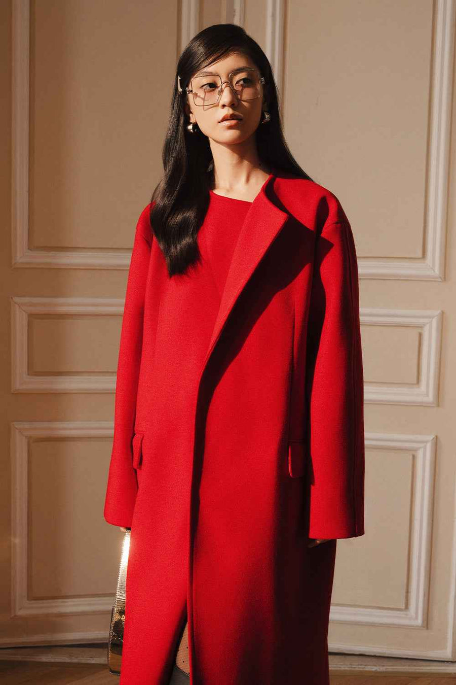 Evelyn Asymmetric Neck Wool Trench Coat