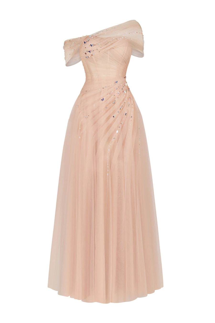 Floréa A-line Asymmetric Sleeved Tulle Floor Length Dress 7