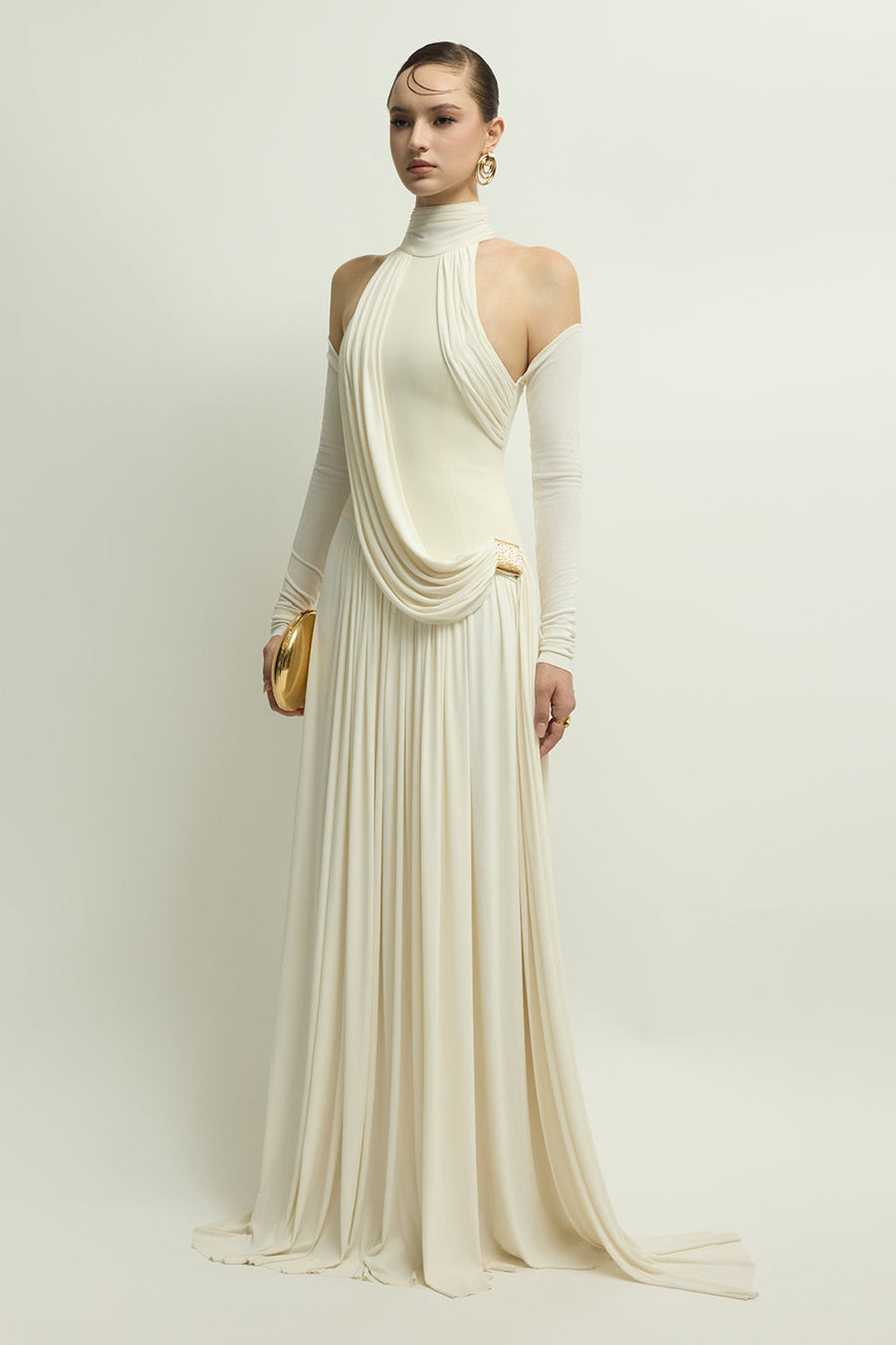 Eira Cold Shoulder Sleeve Draped Maxi Dress 6