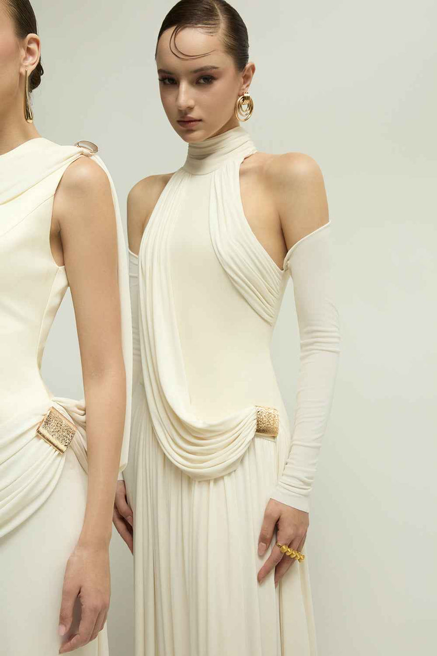 Eira Cold Shoulder Sleeve Draped Maxi Dress