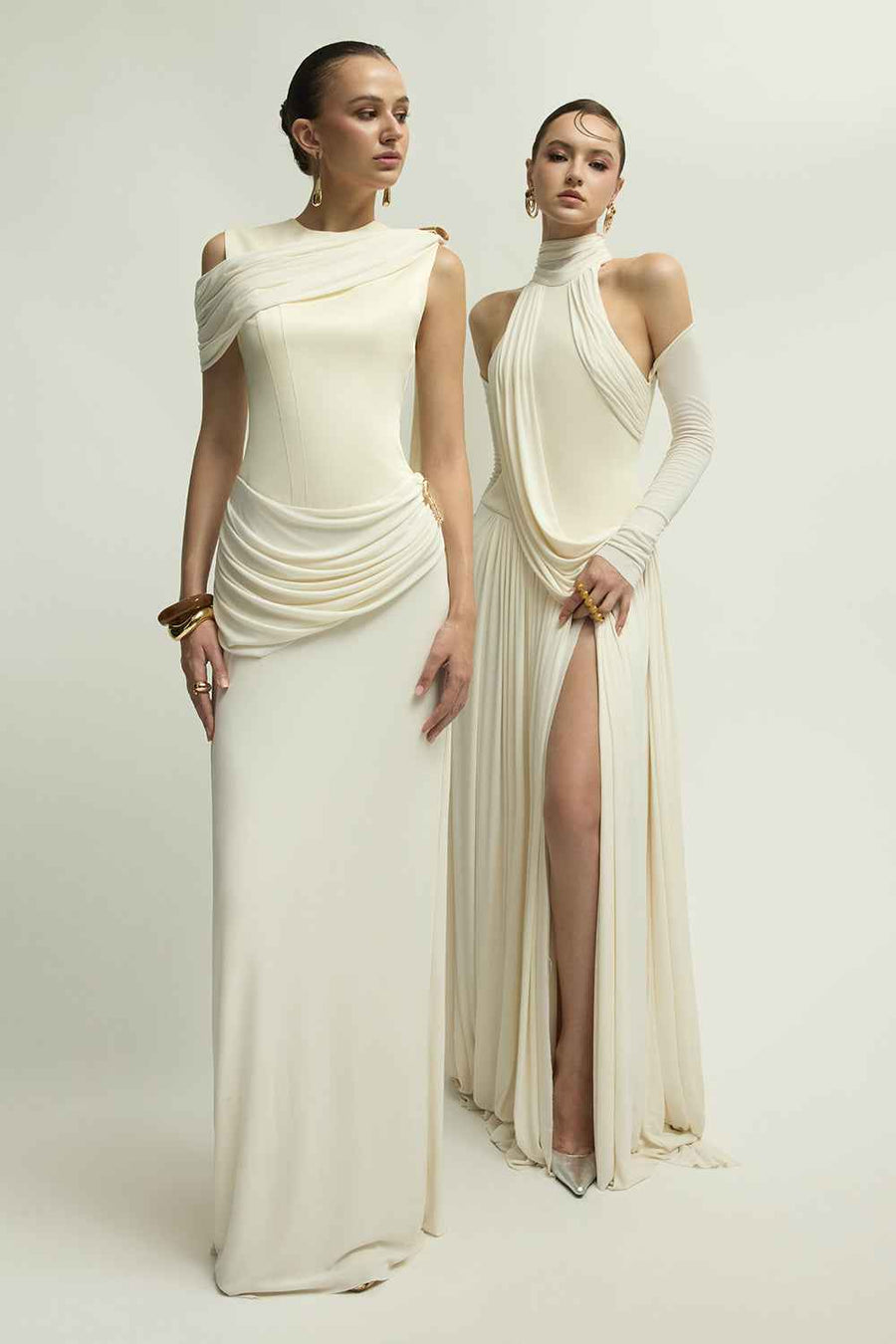 Nimes Round Neck Draped Maxi Dress