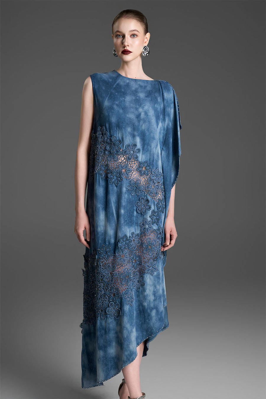 Evelina Asymmetric Applique Midi Dress 2