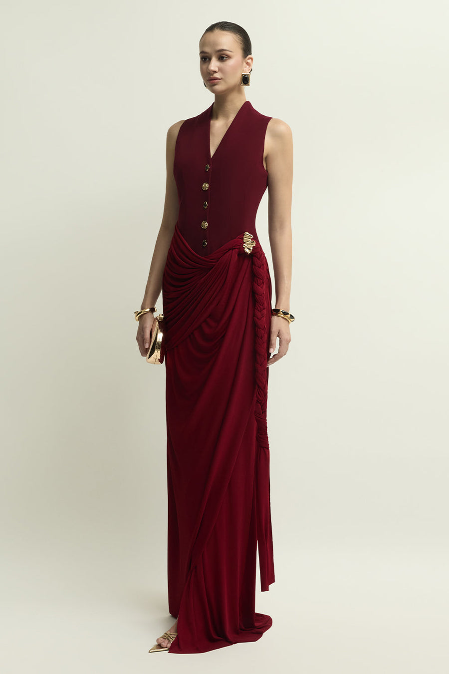 Agnus V-Neck Draped Maxi Dress 5