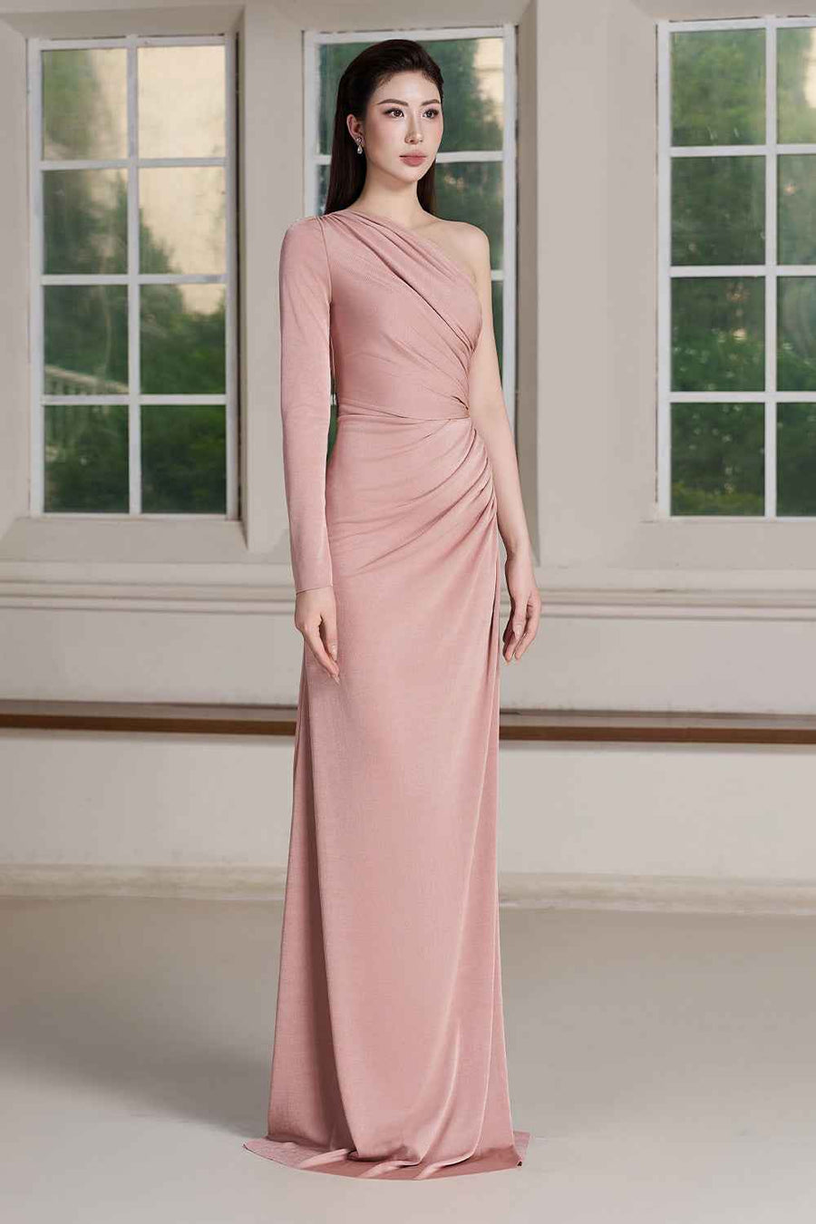 Ely Asymmetric Sleeve Maxi Dress