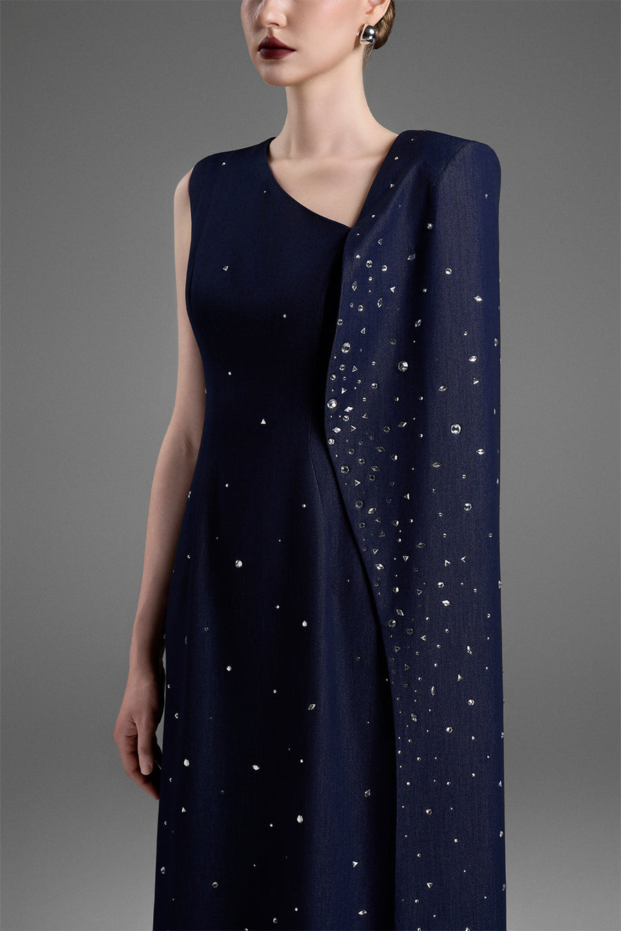 Lucia Asymmetric Neck Rhinestones Maxi Dress 2