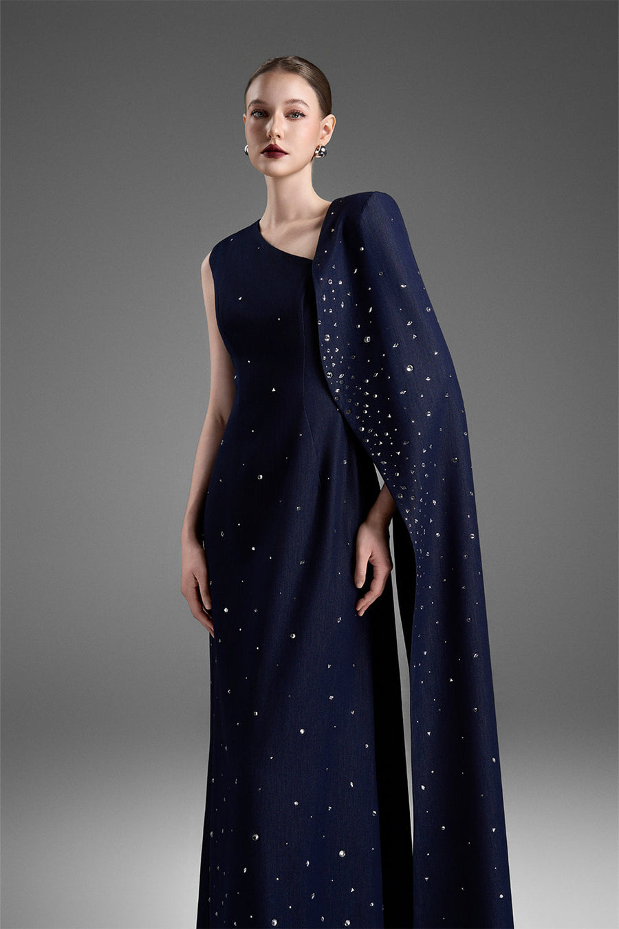 Lucia Asymmetric Neck Rhinestones Maxi Dress 3