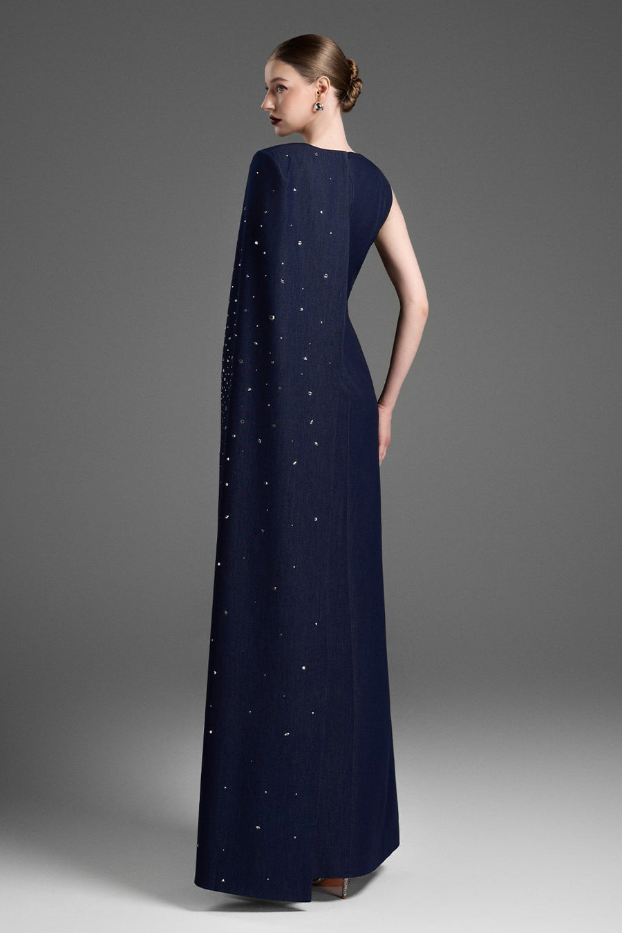 Lucia Asymmetric Neck Rhinestones Maxi Dress 4