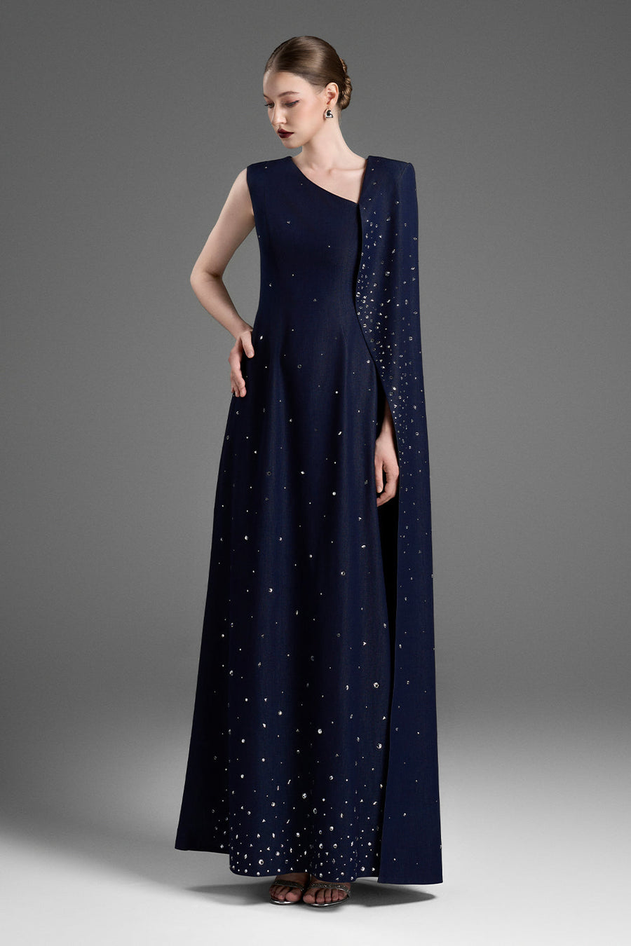 Lucia Asymmetric Neck Rhinestones Maxi Dress 5