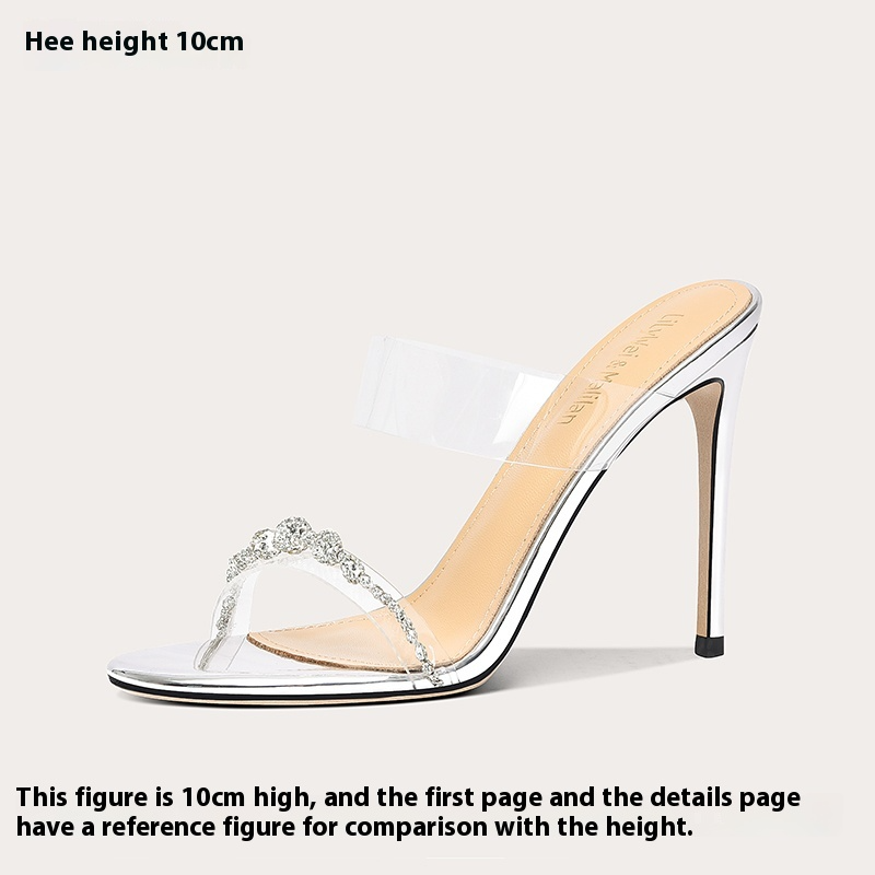 Lily Wei [Crystal Starry Sky] Transparent outer wear slippers stiletto high heels multi-heel height small size 313233 RESSALINA