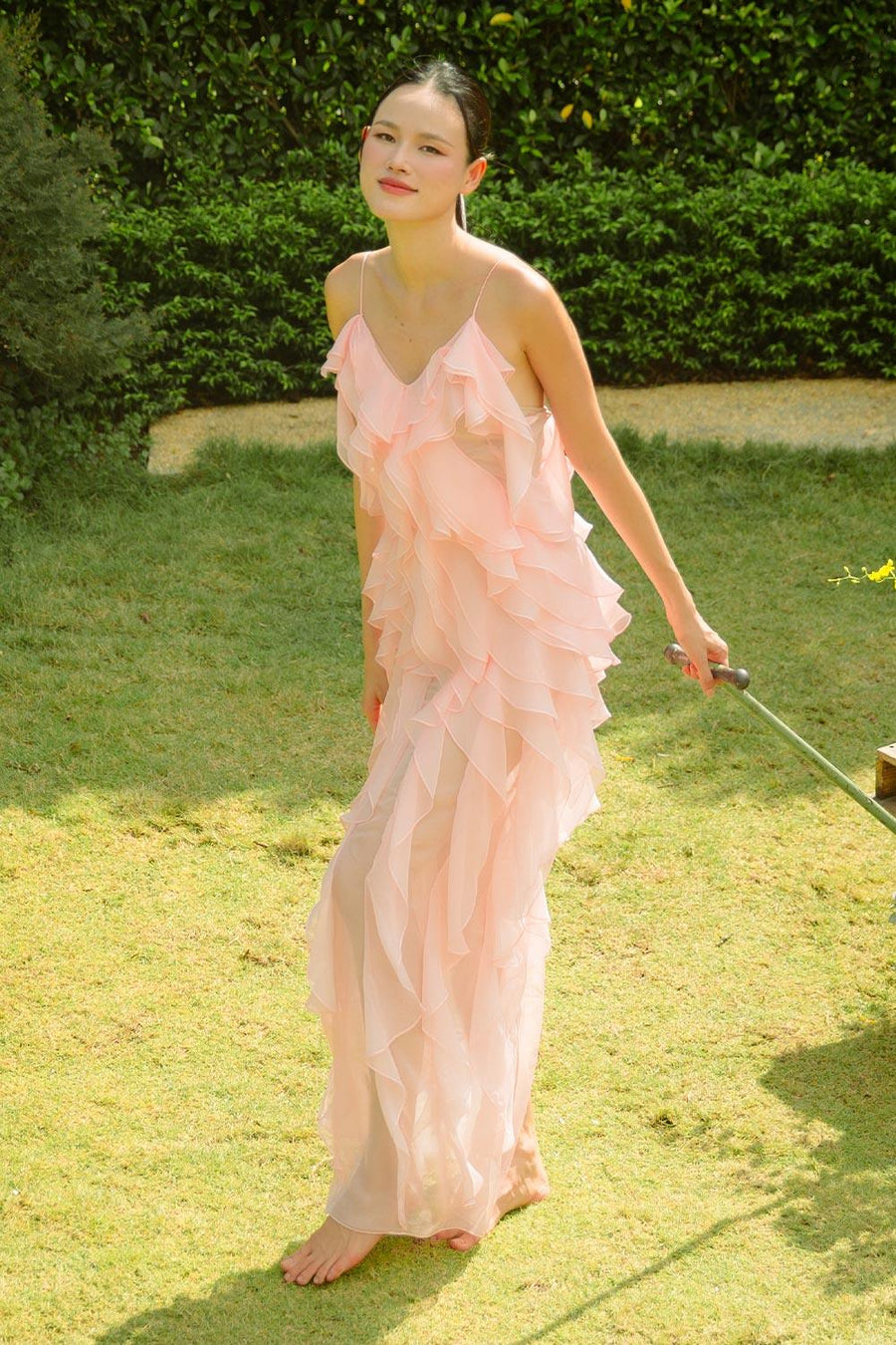 Peony Sheath Sleeveless Organza Voile Floor Length Dress 5