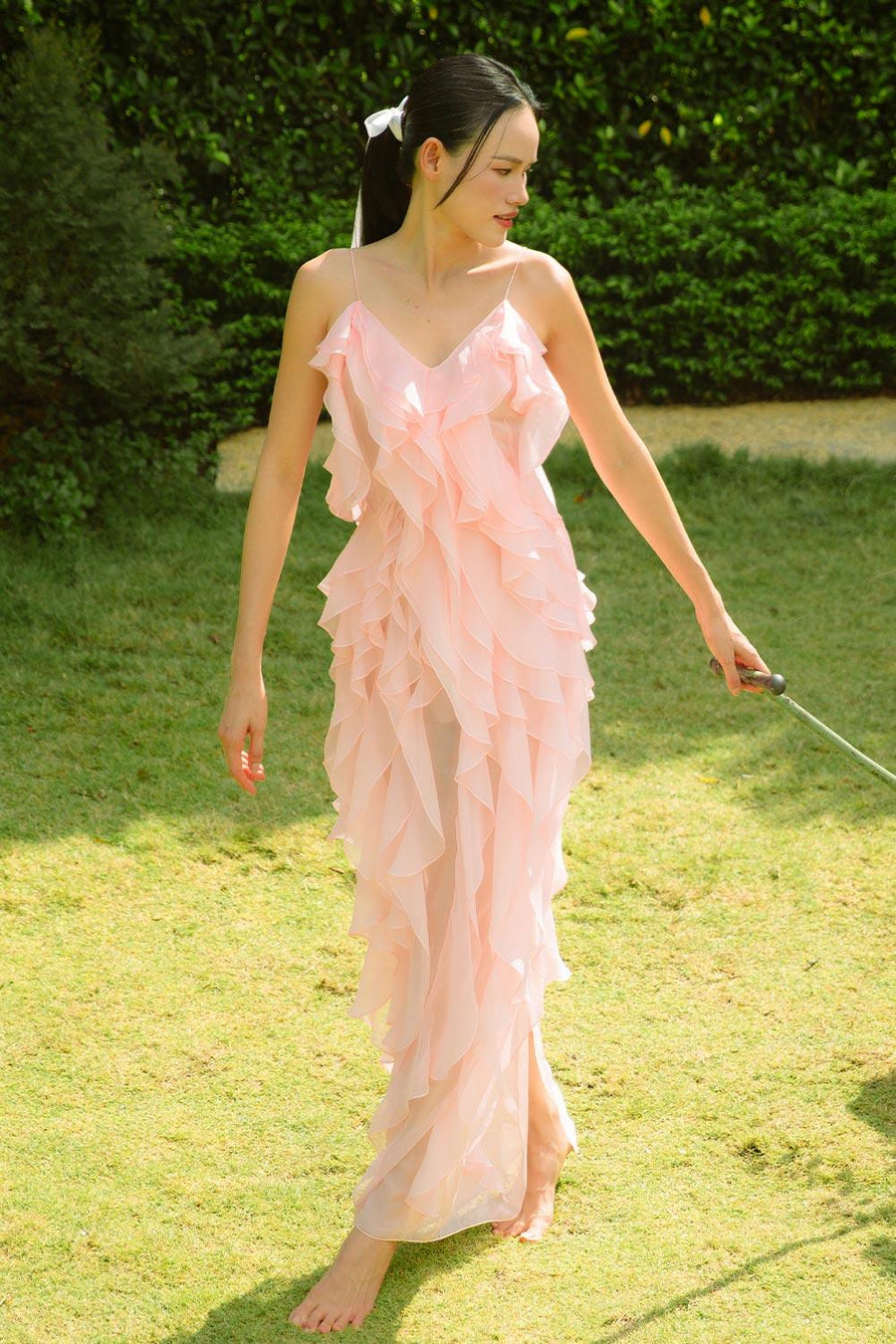 Peony Sheath Sleeveless Organza Voile Floor Length Dress 6