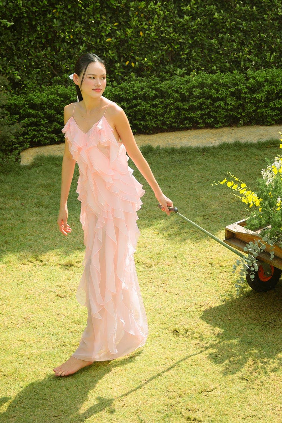 Peony Sheath Sleeveless Organza Voile Floor Length Dress 7