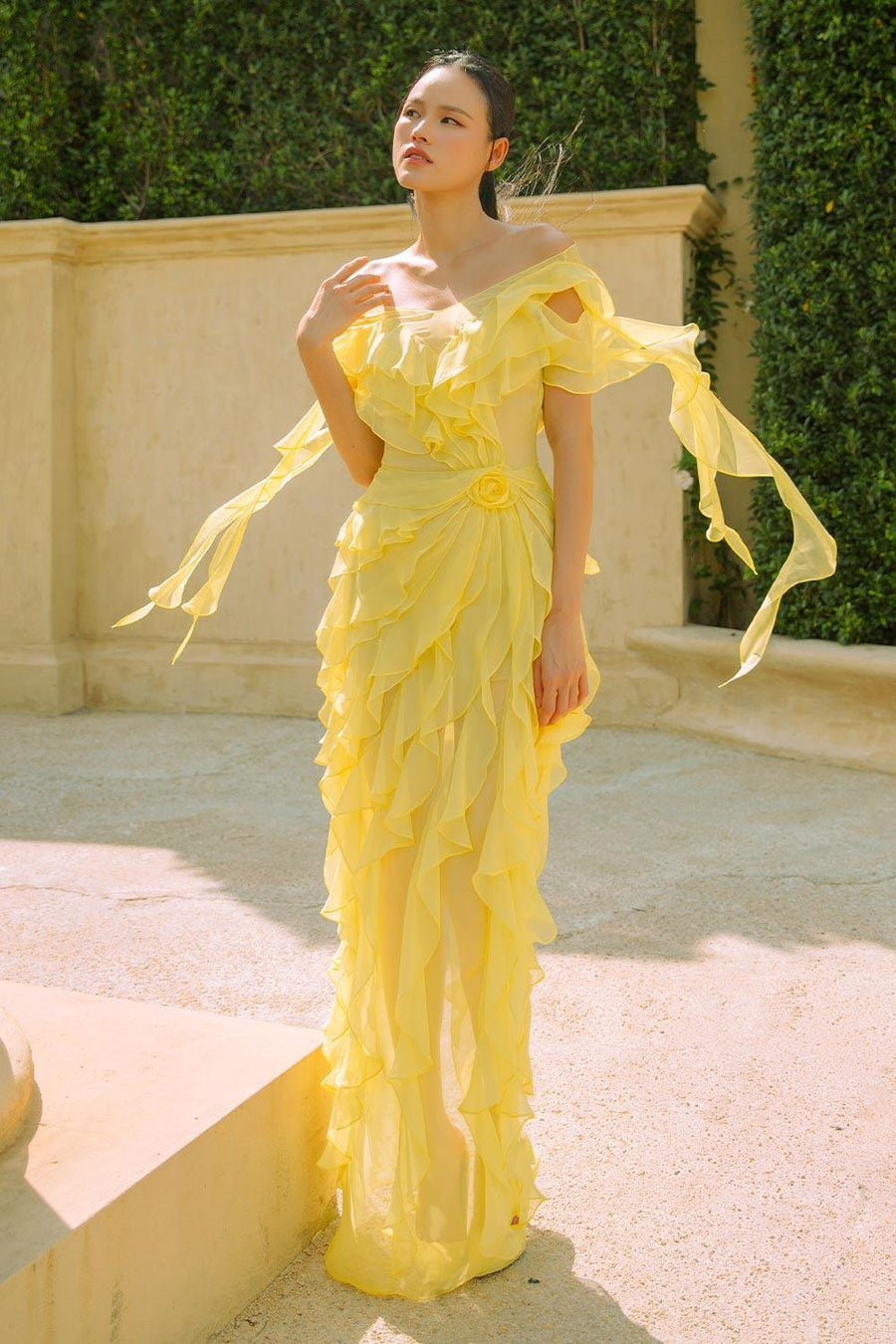 Murray Sheath Ruffled Organza Voile Floor Length Dress 4