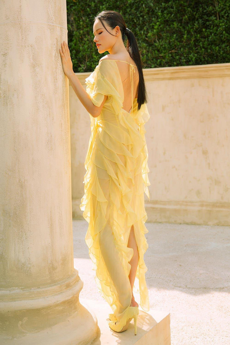 Murray Sheath Ruffled Organza Voile Floor Length Dress 3