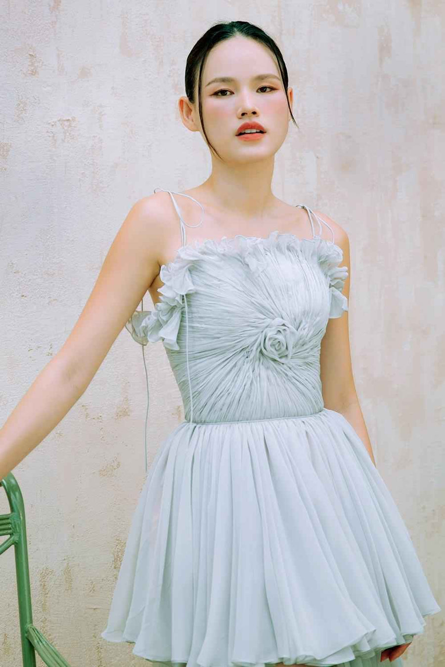 Alaya Fit and Flare Twisted Organza Voile Mini Dress
