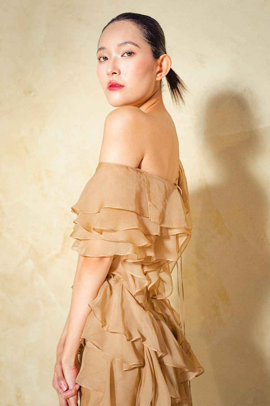 Yasmin Layered Diagonal Neck Organza Voile Mini Dress