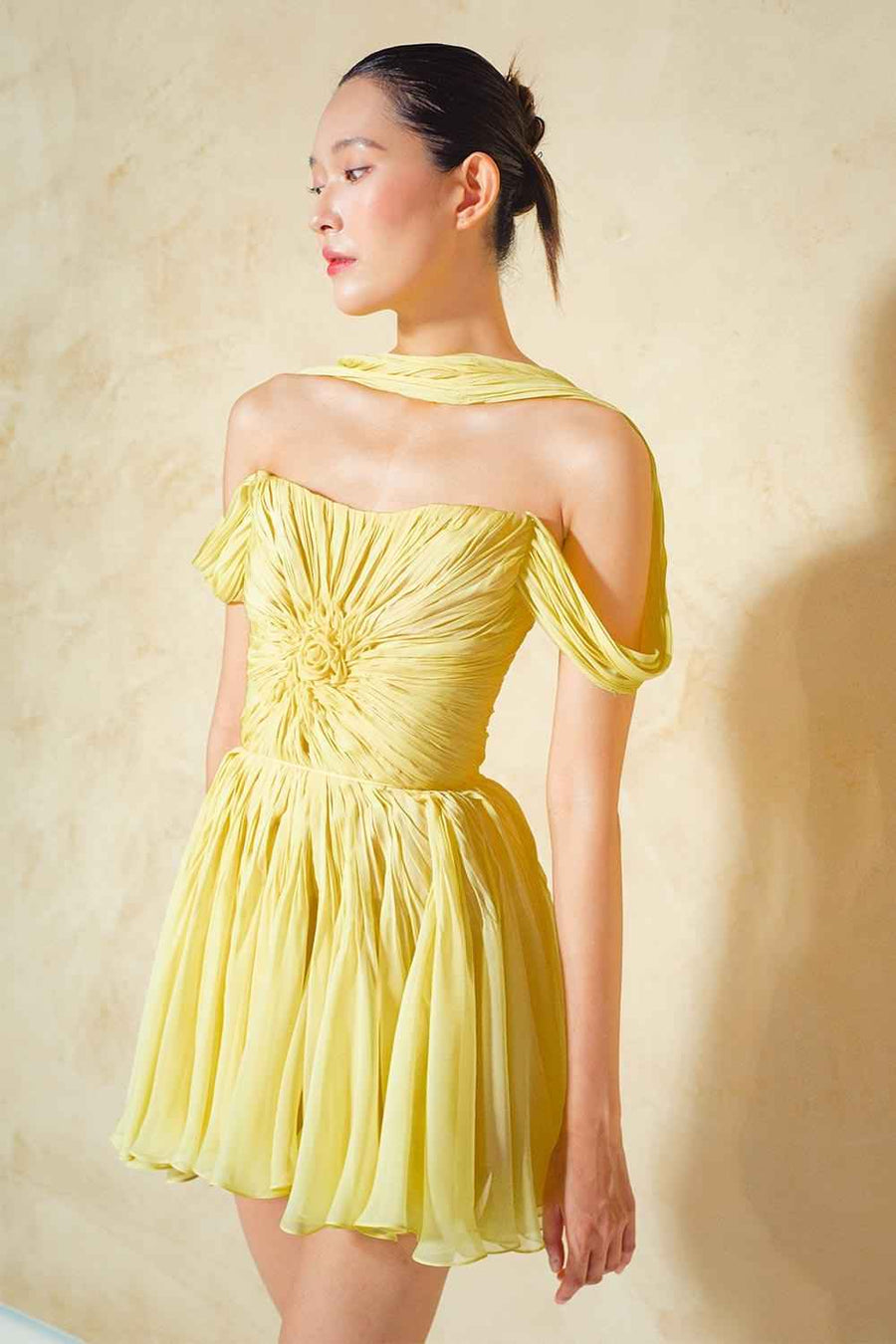 Ranunculus A-line Gathered Organza Voile Mini Dress