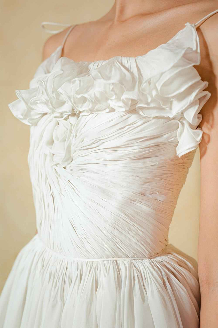 Parrish Layered Spaghetti Strap Organza Voile Floor Length Dress