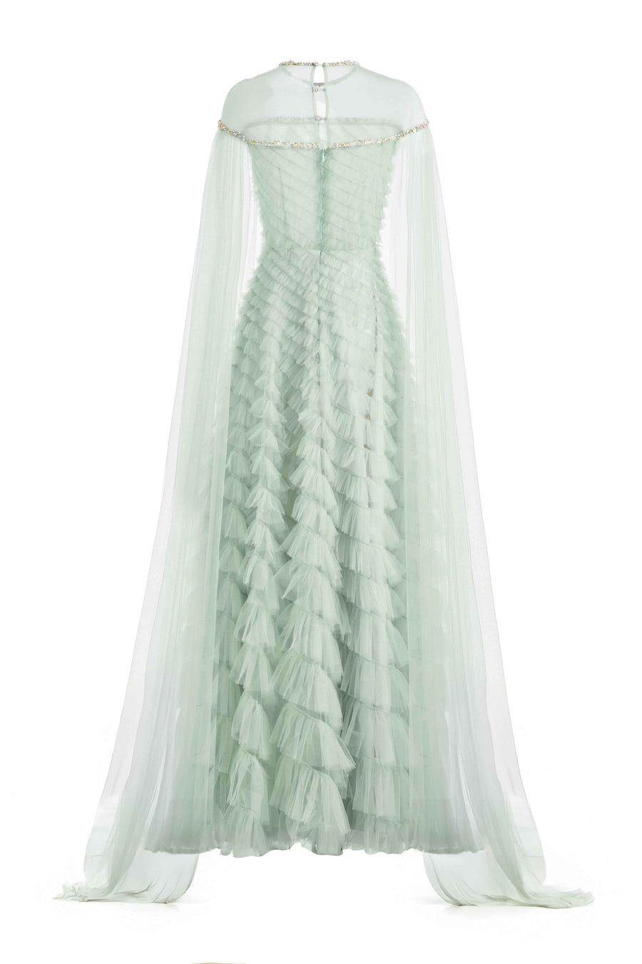 Blakely Ball Gown Cape Sleeved Organza Maxi Dress