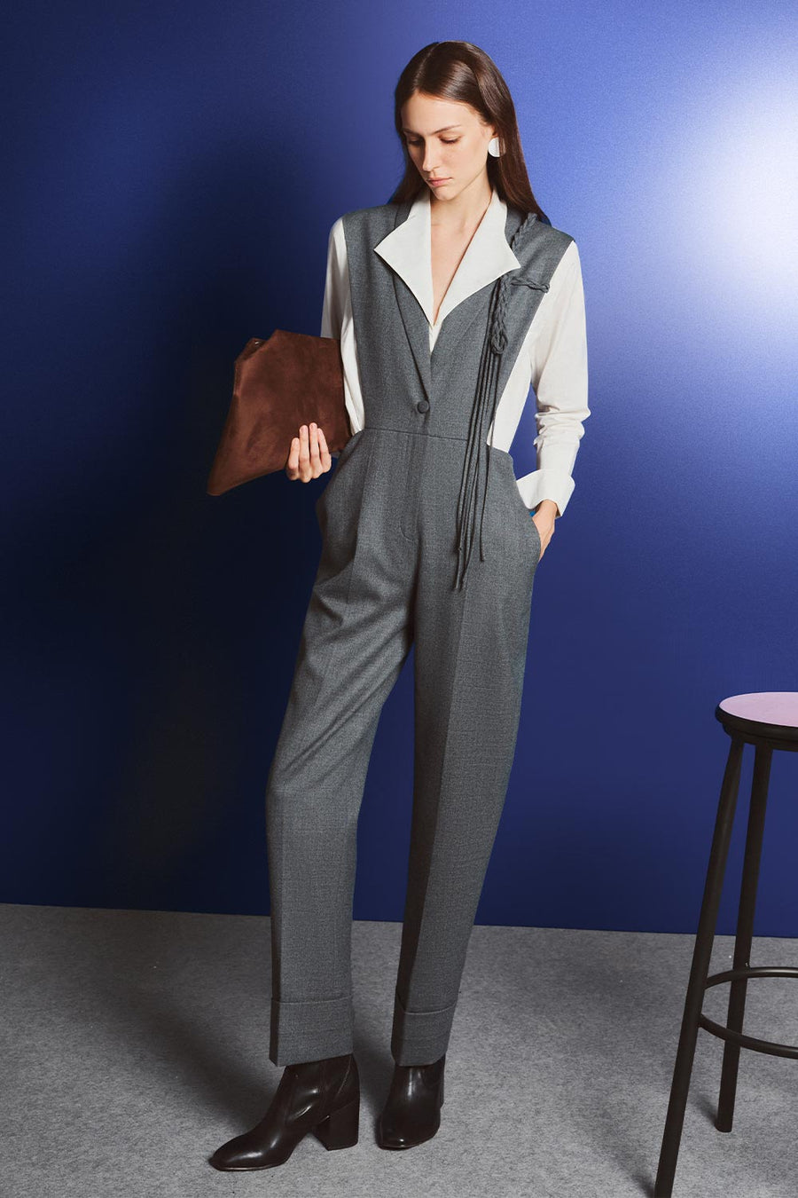 Rhodes Straight Slim Leg Felt Ankle Length Jumpsuit 6