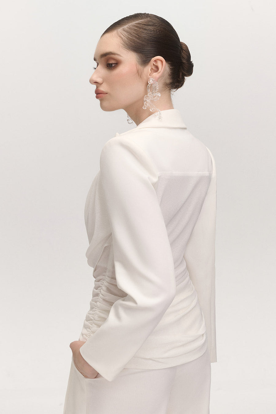 Jemmia Gathered Cowl Neck Cotton Blend Top Long Sleeved Top Arti Apparel