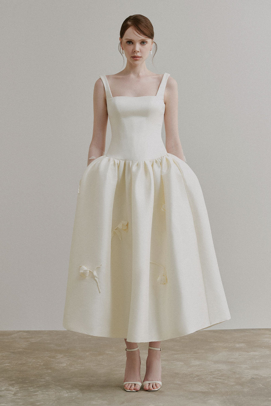 Natalie Puffy Strappy Taffeta Midi Dress Midi Dress Lecia Bridal