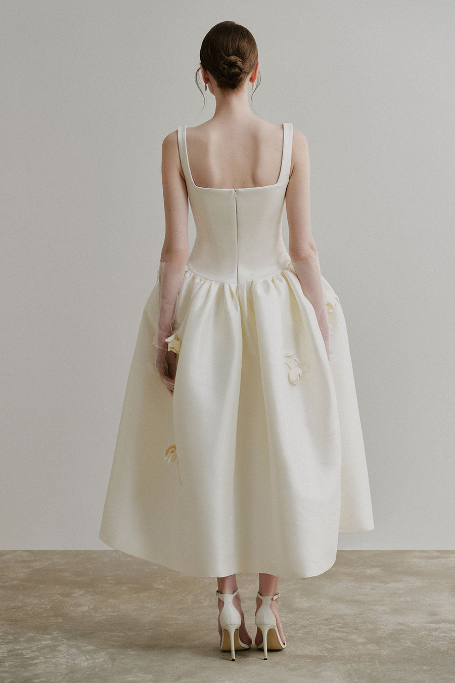 Natalie Puffy Strappy Taffeta Midi Dress Midi Dress Lecia Bridal