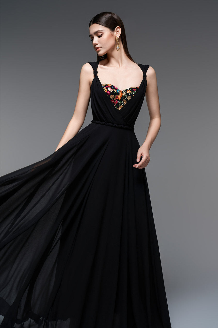 Ophelia A-line Semi-Heart Neck Chiffon Floor Length Dress 3