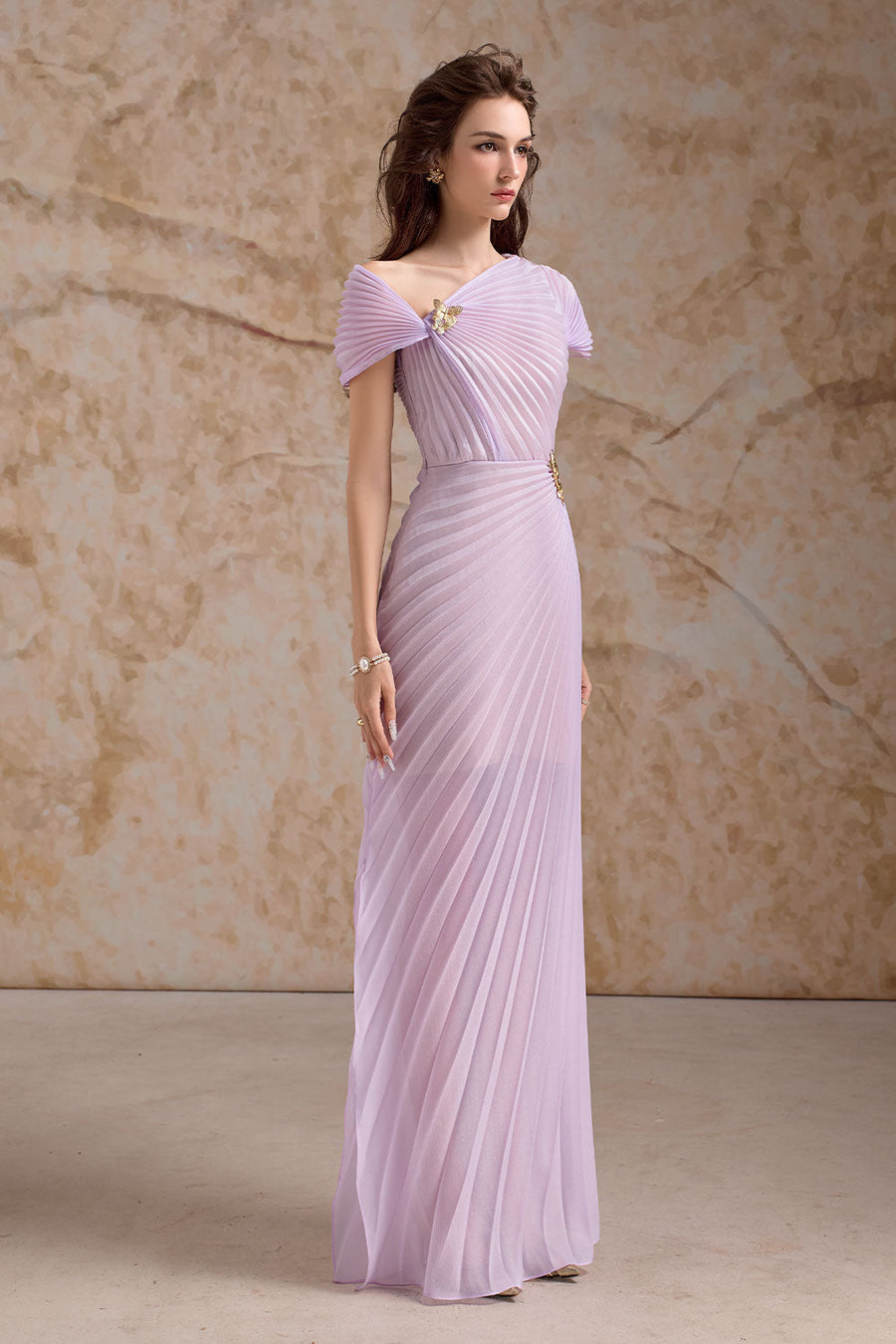 Virelle Pleated Asymmetric Neck Organza Floor Length Dress Gown Dress Calista de Minh Thanh