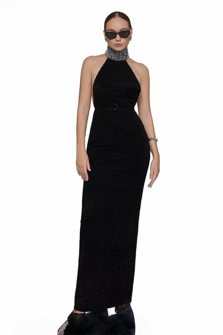 Venus Sheath Halter Neck Velvet Floor Length Dress 8