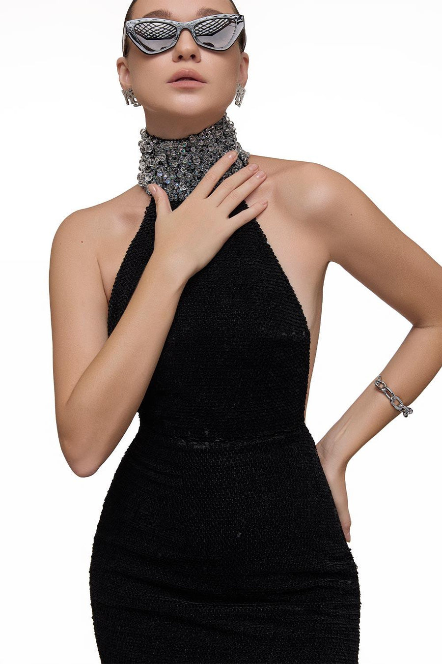 Venus Sheath Halter Neck Velvet Floor Length Dress 4