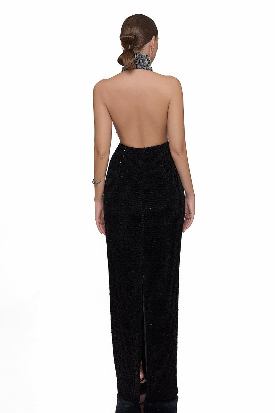 Venus Sheath Halter Neck Velvet Floor Length Dress 5