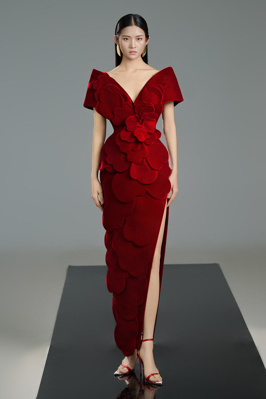 Glenn Slit Flower Applique Polyester Maxi Dress 13
