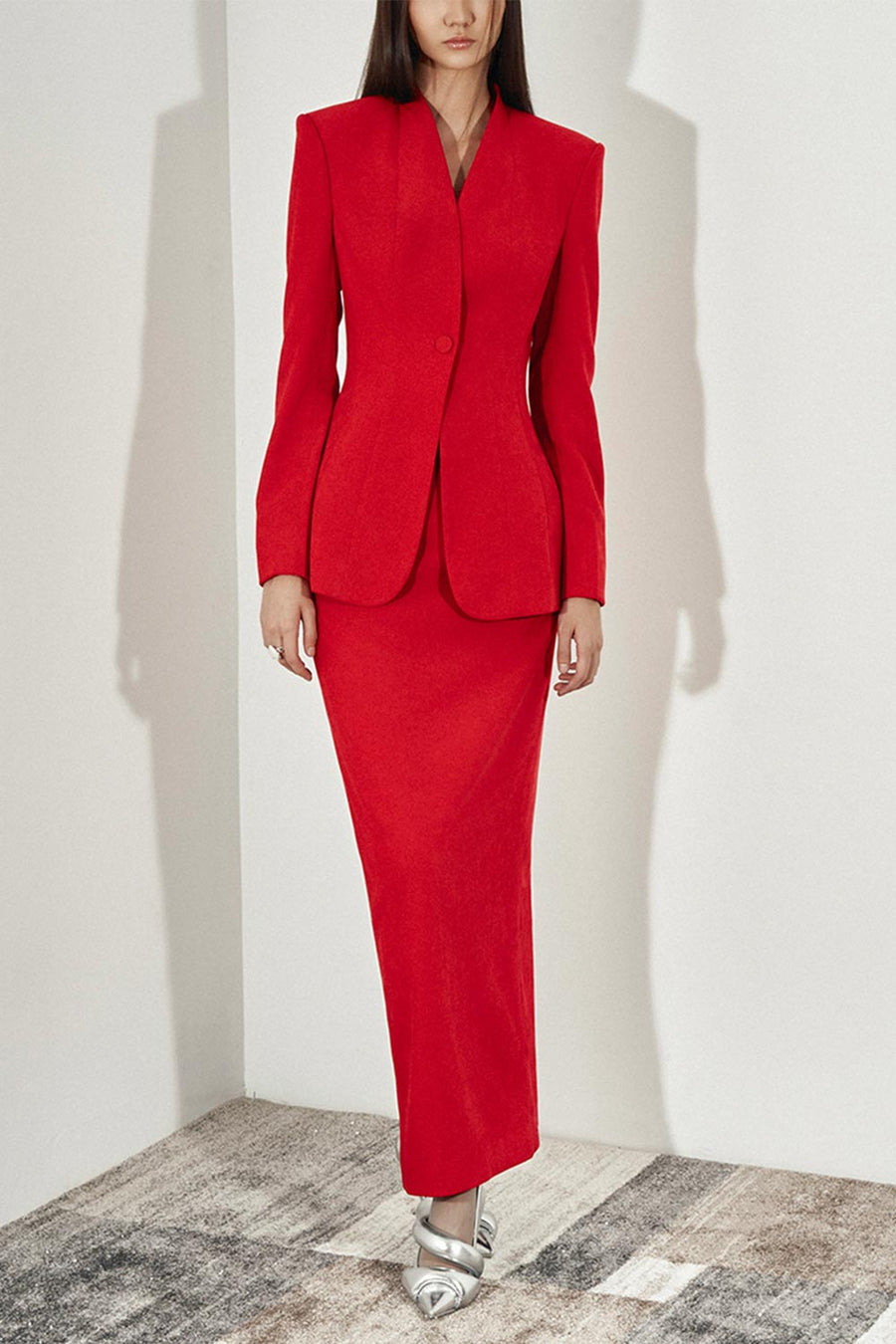 Matilda Structured Square Shoulder Velvet Blazer 9