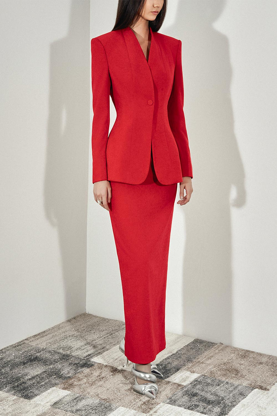 Matilda Structured Square Shoulder Velvet Blazer 7