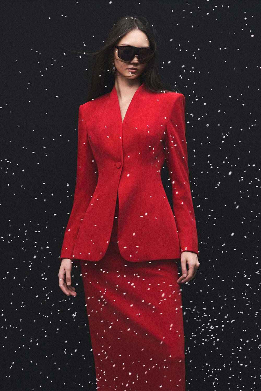 Matilda Structured Square Shoulder Velvet Blazer
