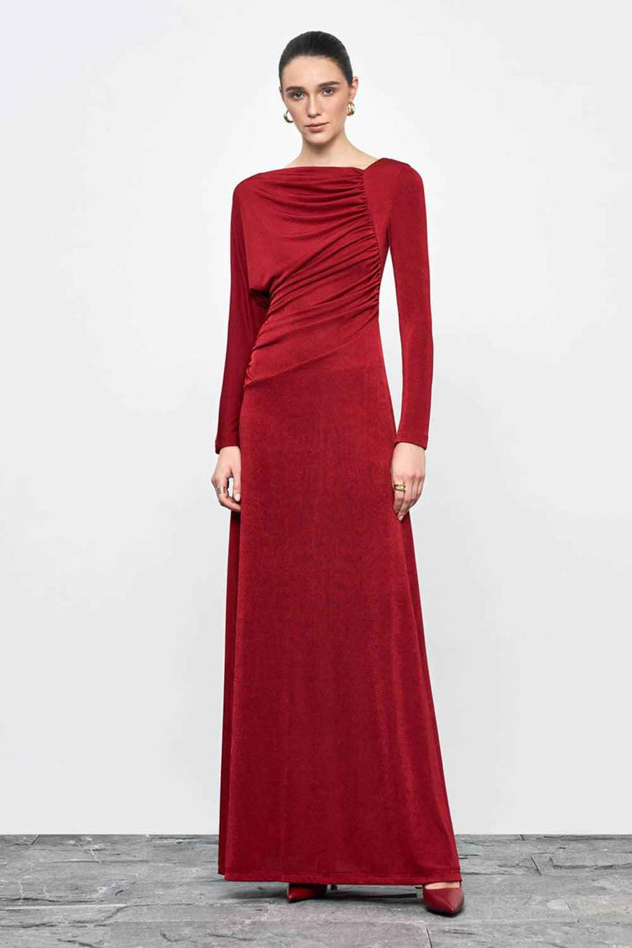 Daphne A-line Gathered Spandex Floor Length Dress Maxi Dress Eegen Studio