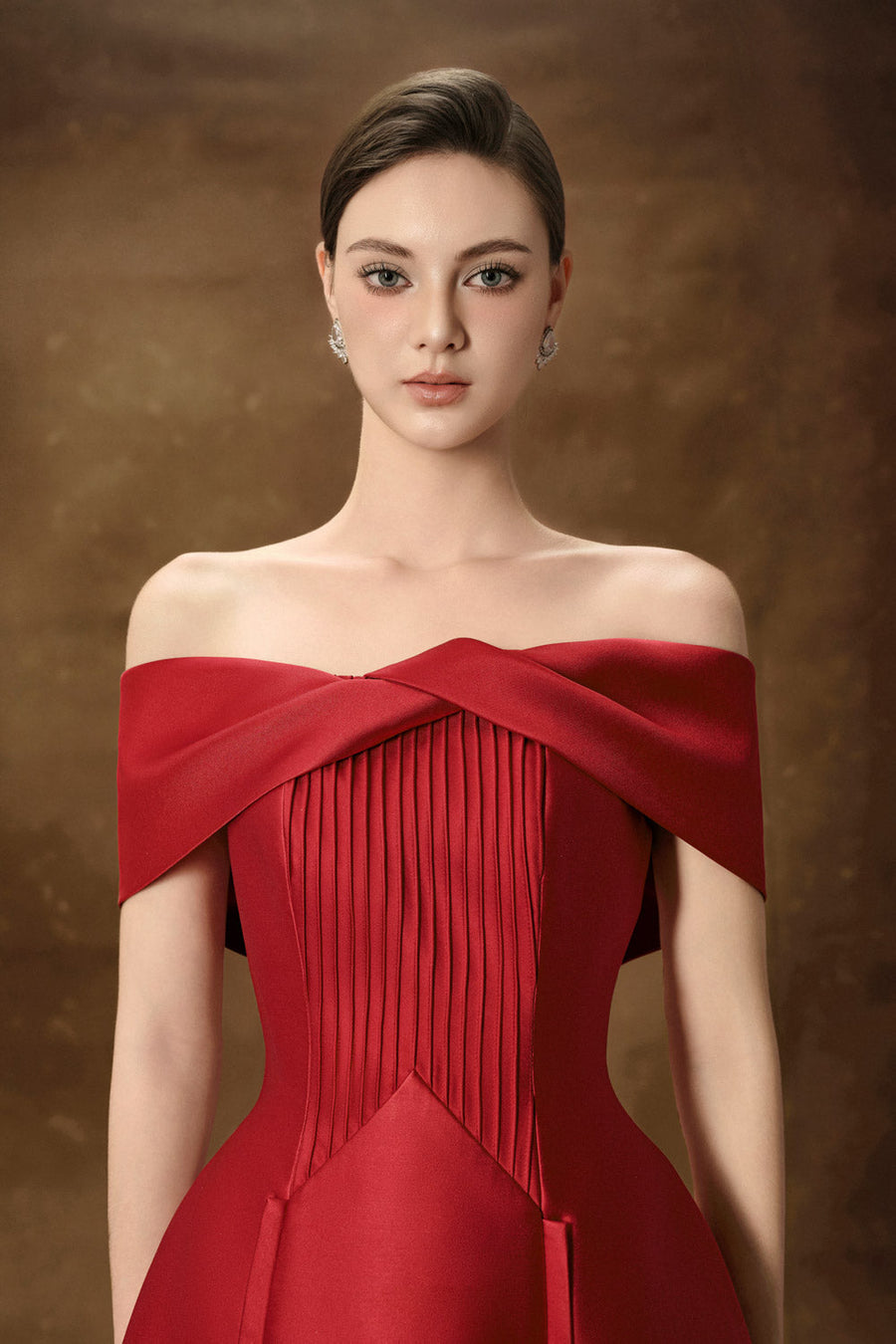 Hebera A-line Off-Shoulder Trerena Taffeta Midi Dress Midi Dress Delicate