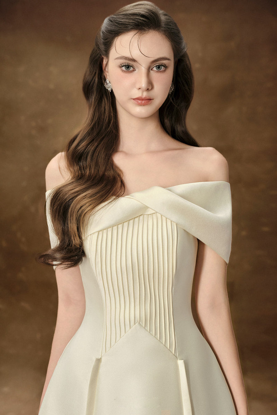 Hebera A-line Off-Shoulder Trerena Taffeta Midi Dress Midi Dress Delicate