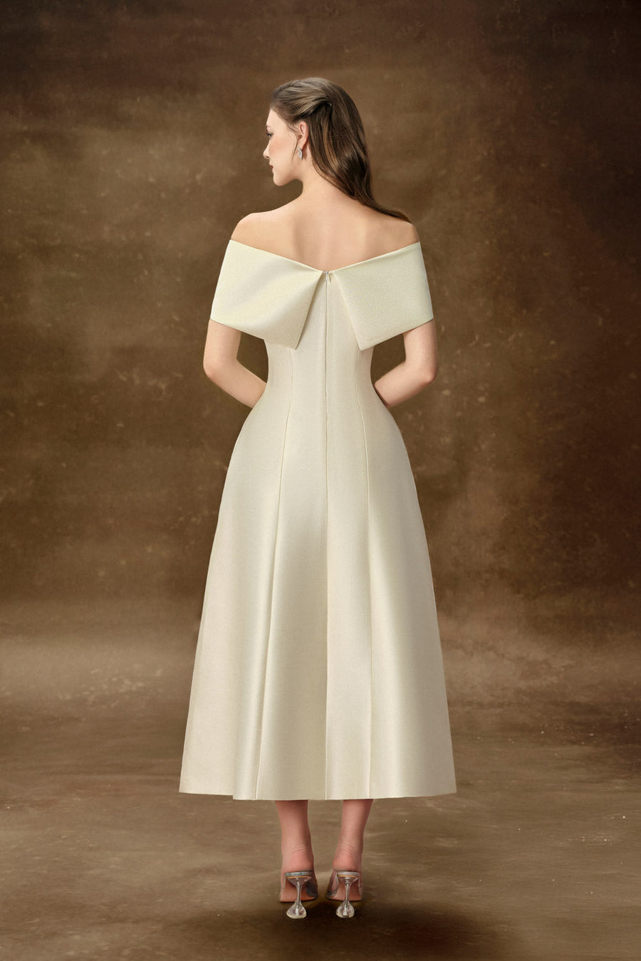 Hebera A-line Off-Shoulder Trerena Taffeta Midi Dress Midi Dress Delicate