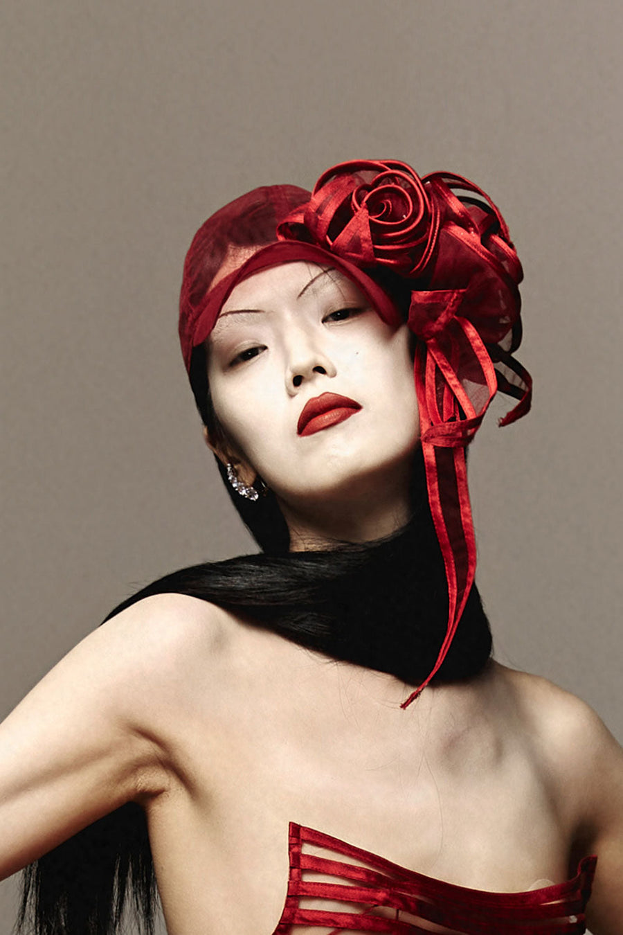 Halona Flower Mesh Brooch Maroon Brooch DAS LA VIE