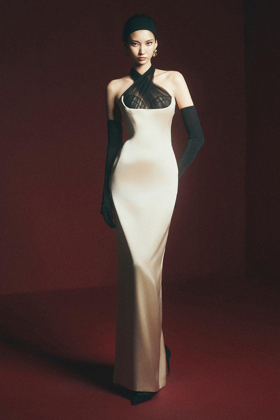 Bautista Sheath Criss Cross Neck Satin Floor Length Dress 9