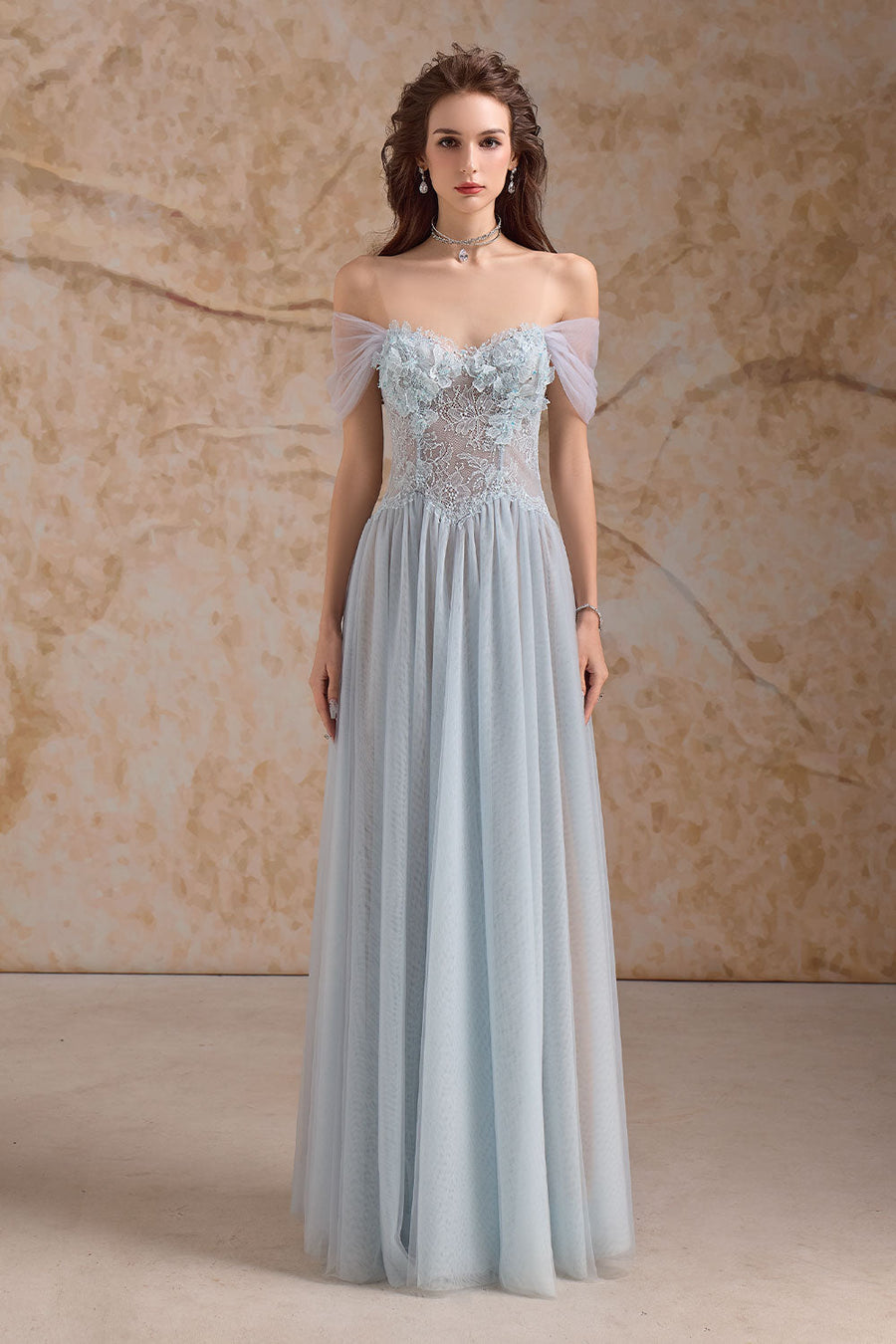 Meliora A-line Illusion Neck Mesh Lace Floor Length Dress Maxi Dress Calista de Minh Thanh